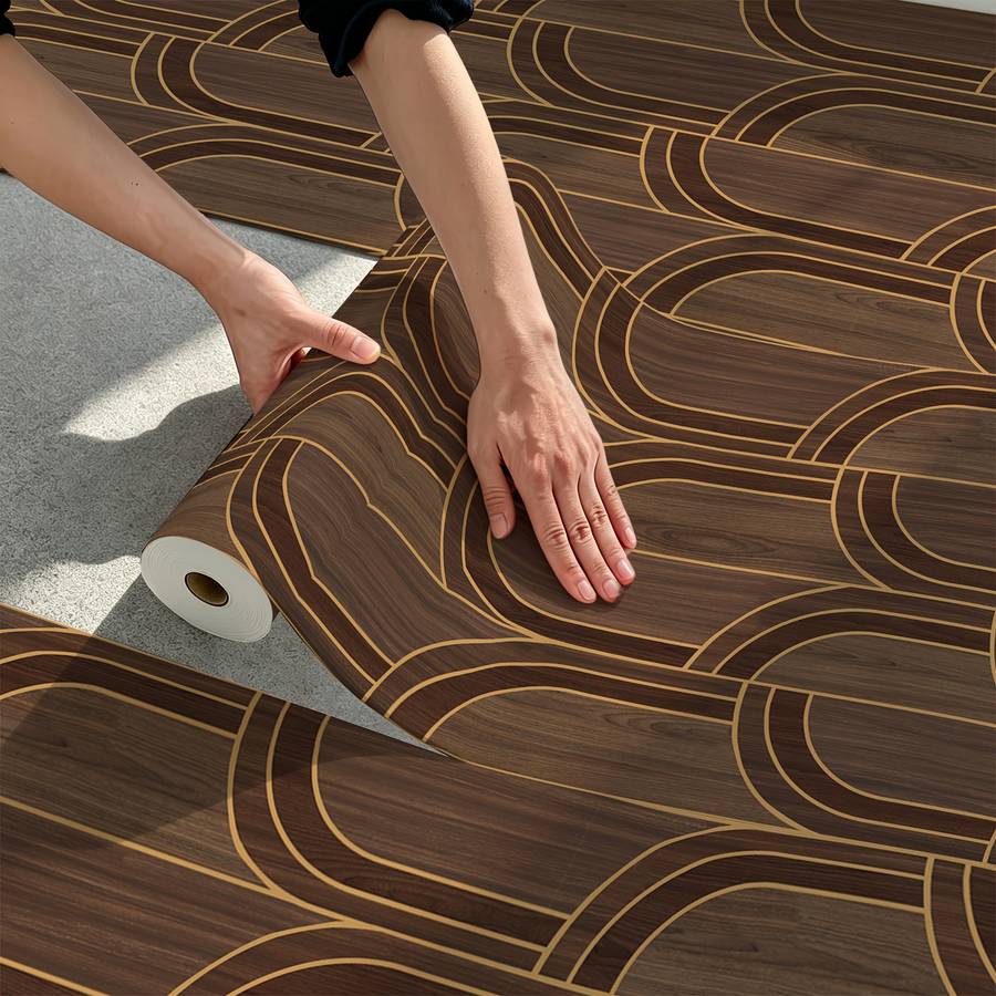 Self Adhesive Floor Stickers 40*120Cm Golden Edged Wood Grain