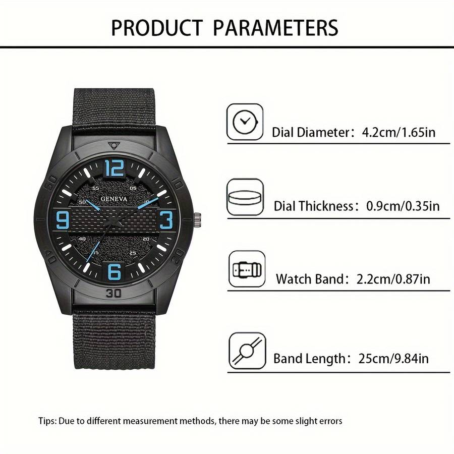 5Pcs Fashion Casual Elegant Round Retro Canvas Strap Quartz Men Watch
