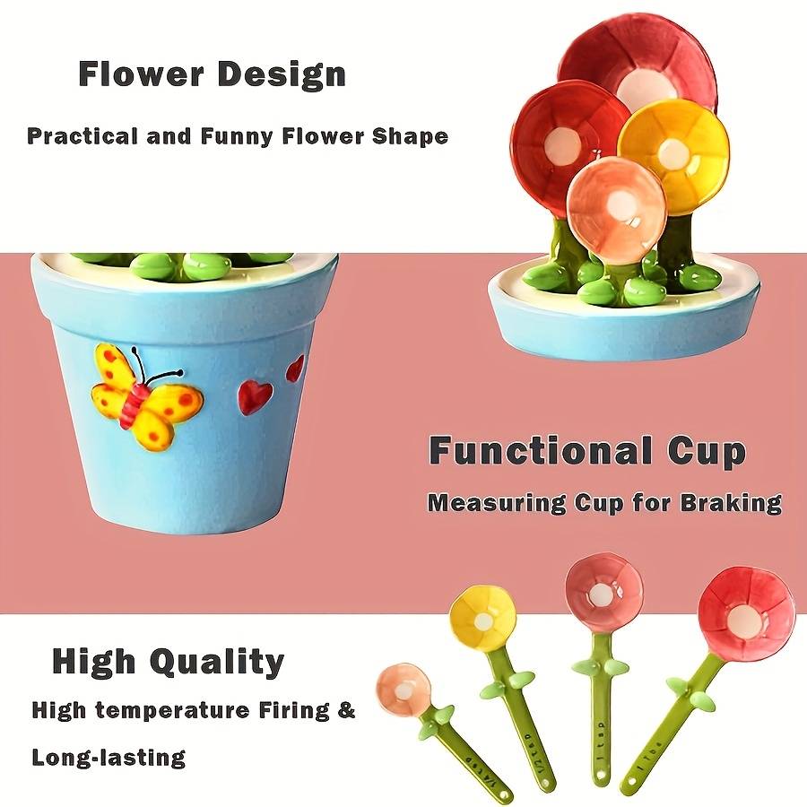 1 Set of Flower Spoons with Storage Rack Cute Household Kitchen Ceramic Spoons with Base Kitc