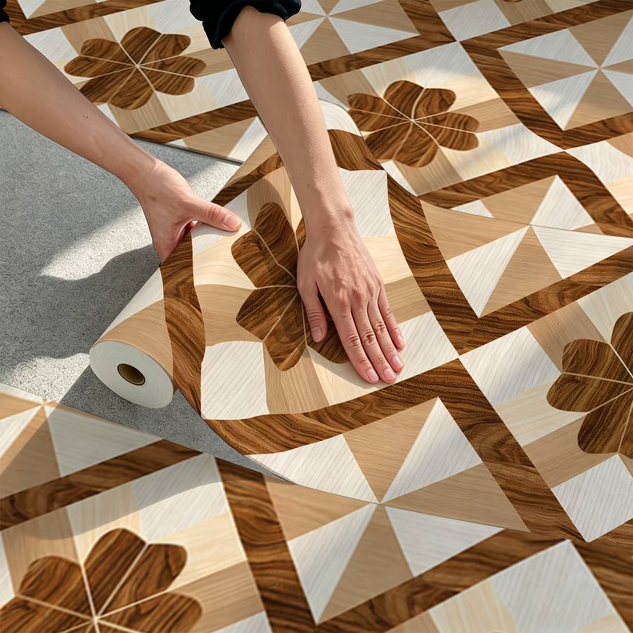 Self Adhesive Floor Stickers 40Cm*120Cm Geometric Wood Grain
