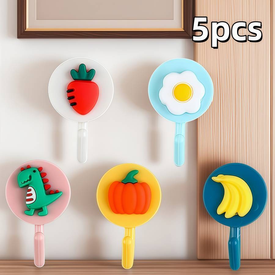 Set Of 5 Creative And Easy Cute Cartoon Round Hooks For The Quantity 5pcs