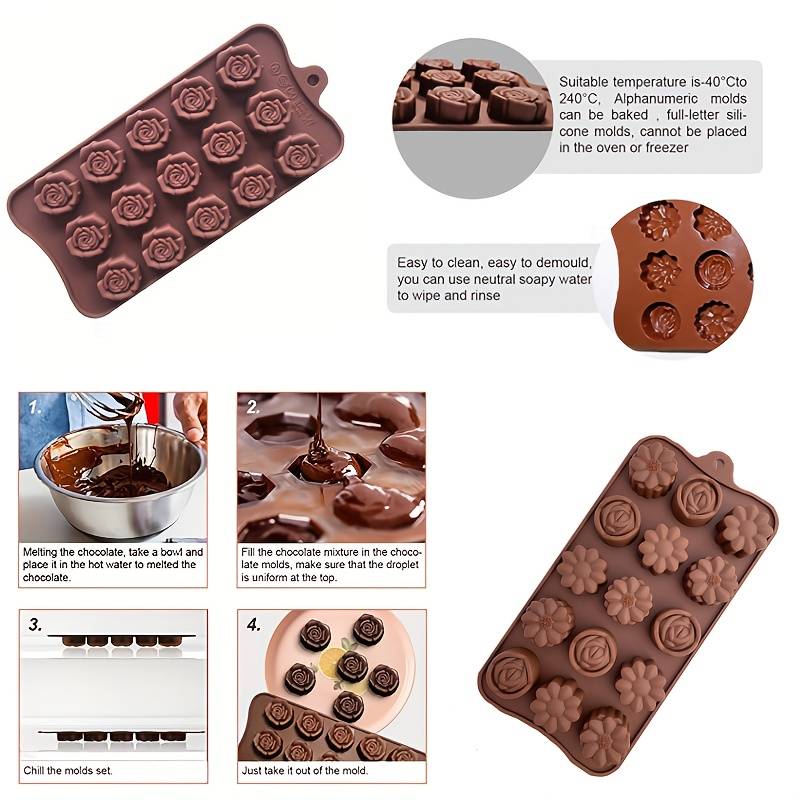 Suitable For Baking Molds Color 2Pcs Chocolate 2Pcs Flowers