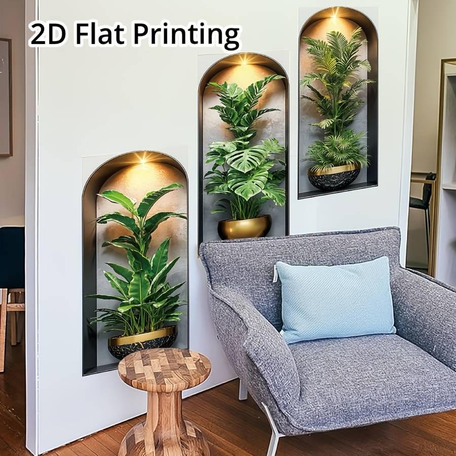 3Pcs Rustic Set Modern Arch Wall Niche Plant Decorative Stickers Living Room