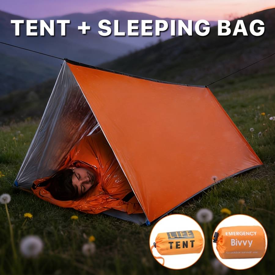 Premium 1 Tent 1 Sleeping Bag Combo Set Orange Sleeping Bag Outdoor Hiking Tent