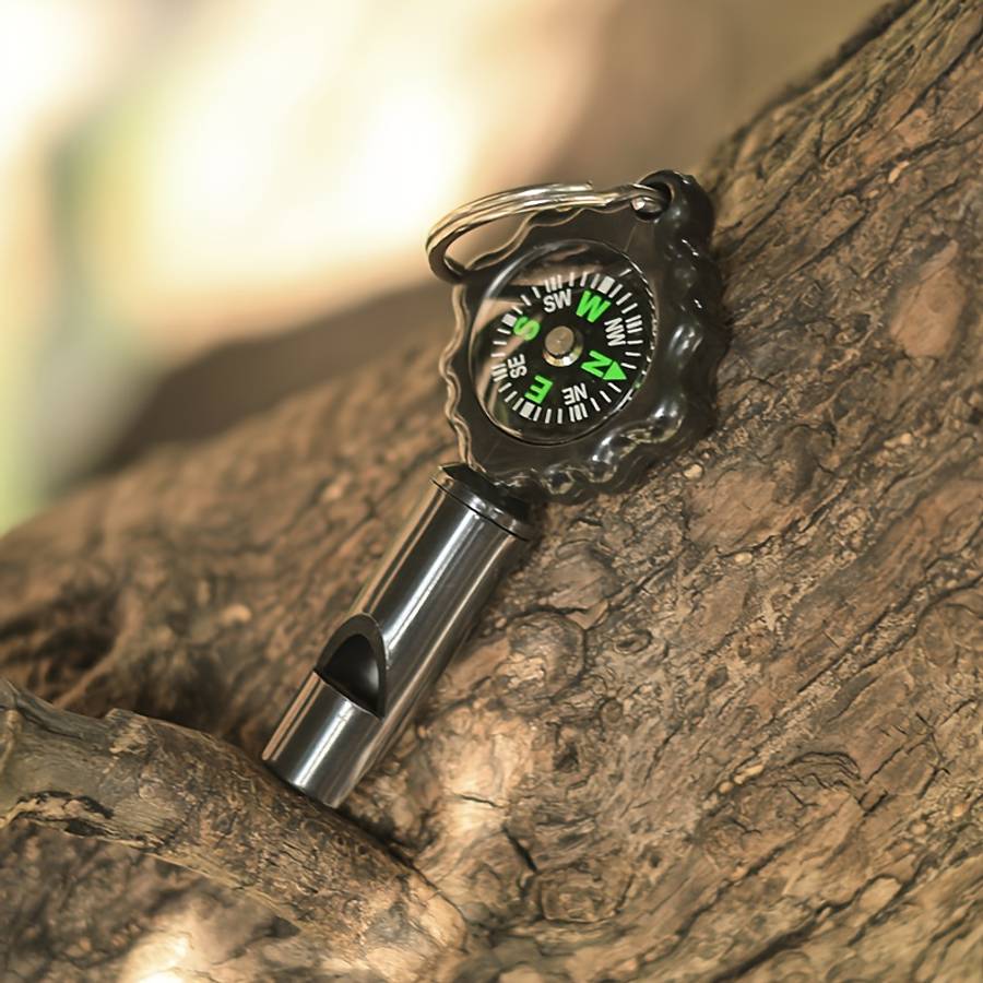 Outdoor Survival Whistle Compass Keychain 3 In 1 Multifunctional Mountaineering