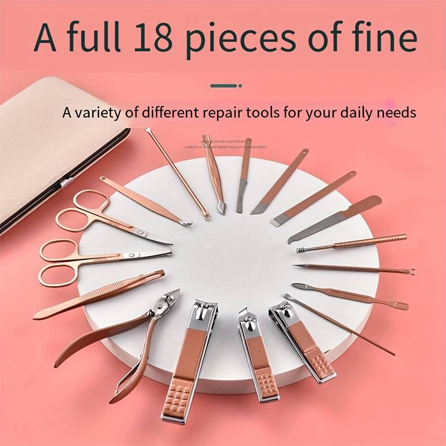 18pcs Stainless Steel Nail Clipper Set Modern Design with Straight Edge Blades Includes Stor
