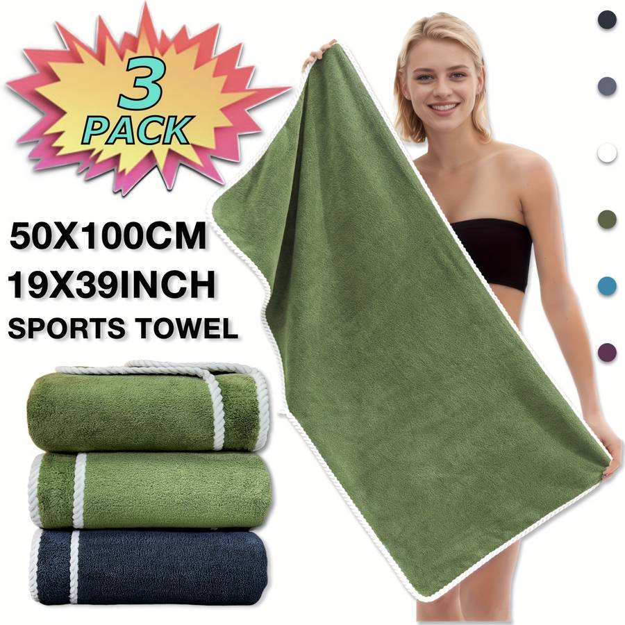 Towel Color 2 Green And 1 Black 3 Strips Of 50*100Cm
