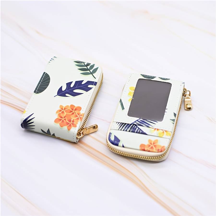 Women'S Color Printing Card Holder Wallet Id Holder Pu Material Vertical Model With External Tr