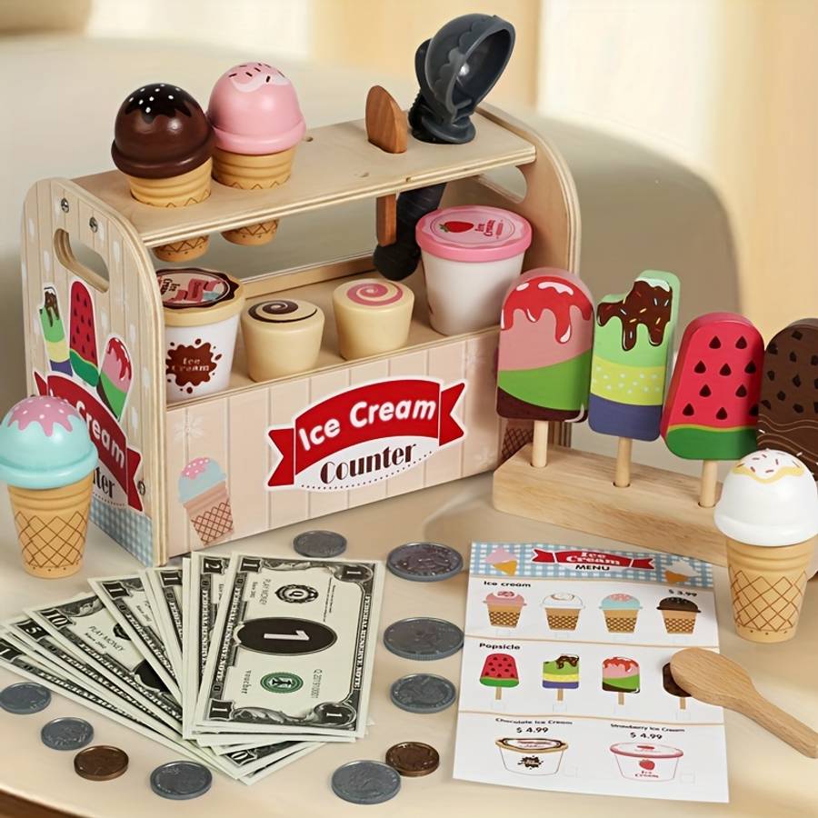 Childrens Toys Items Wooden Ice Cream Toy Set