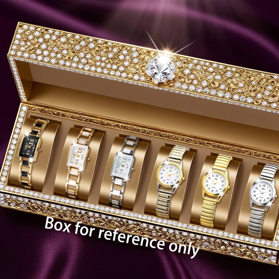 6Pcs Multifunctional Women Watches Quartz Movements Alloy Cases Square Ladies