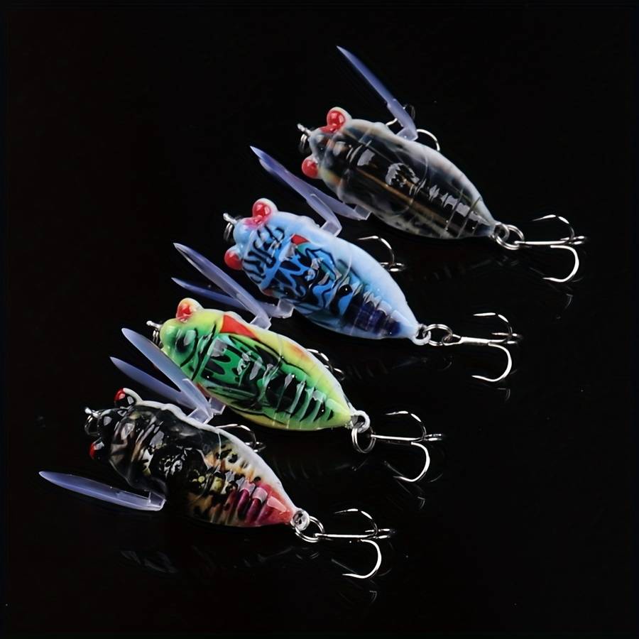 4pcs Bionic Cricket Topwater Fishing Lures ABS Material Mixed Color Rock Crawlers Fish Baits