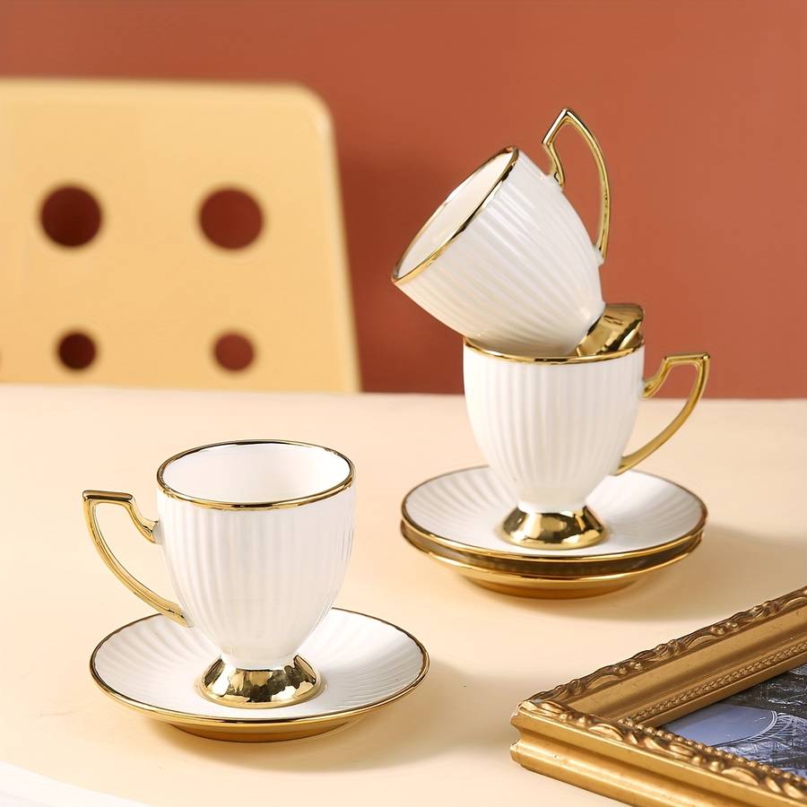 Water Cup Color 6 Cup And Saucer Striped Goblet