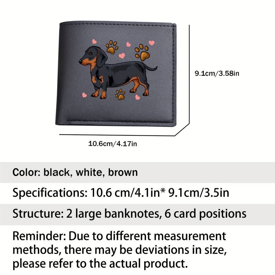 1pc Dachshund Print Bifold Wallet Card Holder with Slip Pocket Unlined Short Wallet for Busin