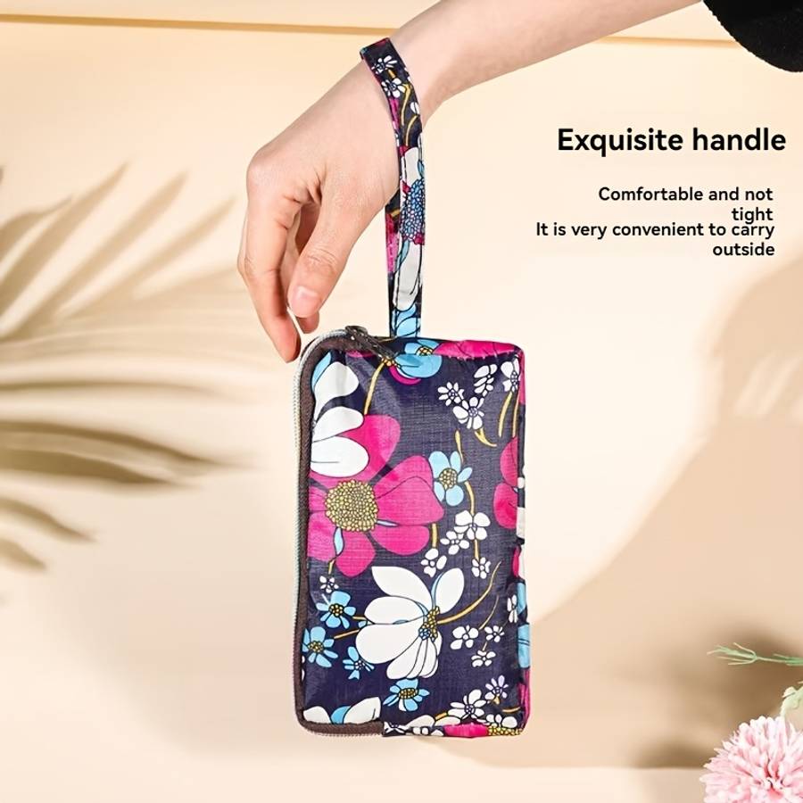 Elegant Floral Printed Polyester Wristlet Wallet Large Capacity Zippered Clutch Bag Lightweig