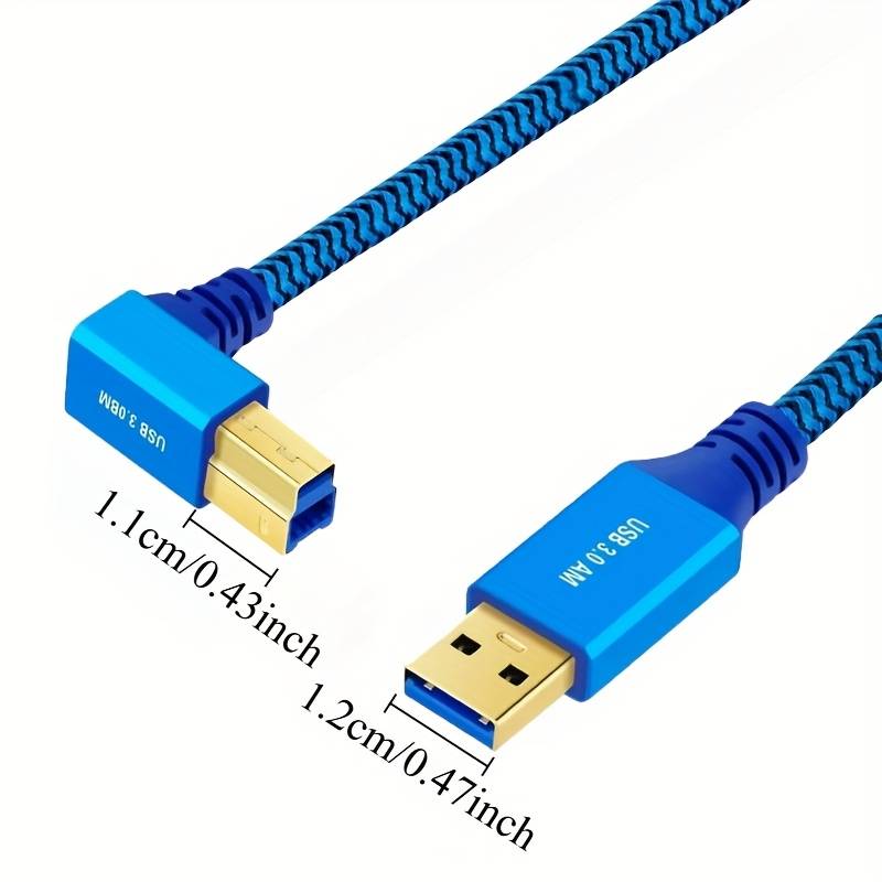 1pc 300cm High-Speed USB 3.0 Male to Type-B Male Right Angle 90 Degree Data Transfer Cord Dur