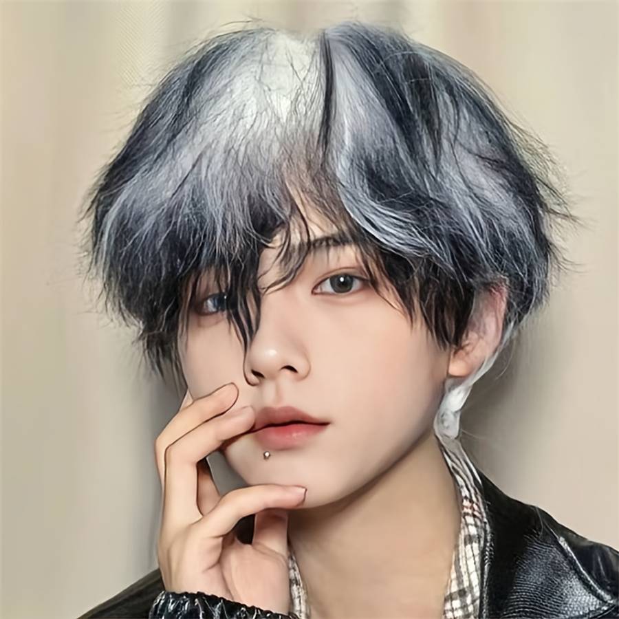 Black Highlights White Mens Wigs Hair Length 20.32Cm