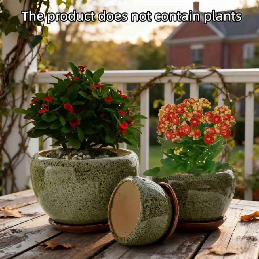 Flowerpot Style 3Pcs With Tray Flower Pot Peacock Blue