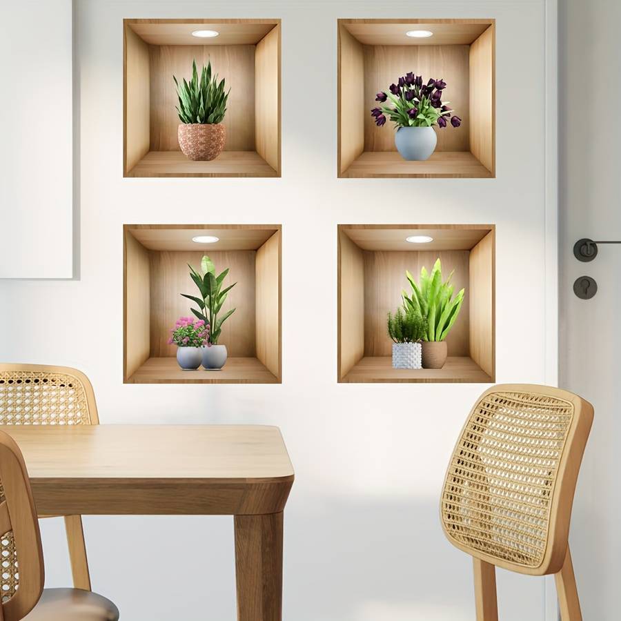 3PCS Industrial Textured Lifelike Green Plant Wall Decals Self Adhesive Bedroom