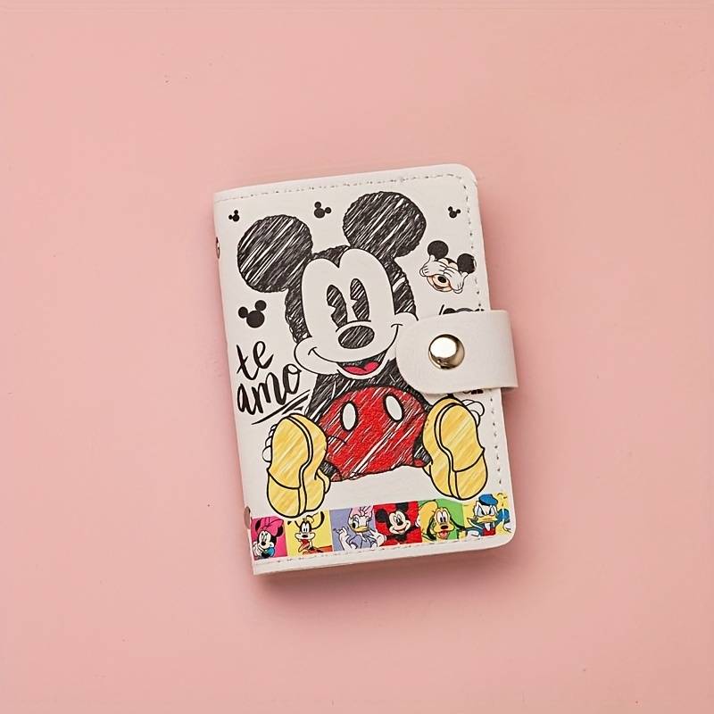 1pc Mickey Mouse Cartoon WalletCompact ID Card Holder with Buckle Closure Colorful Design Ha