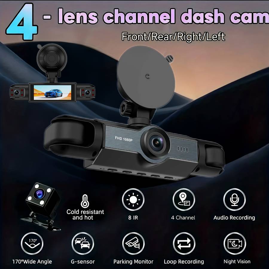 Dashcam Model 4 Cameras Front Rear Left And Right Including 32G Card