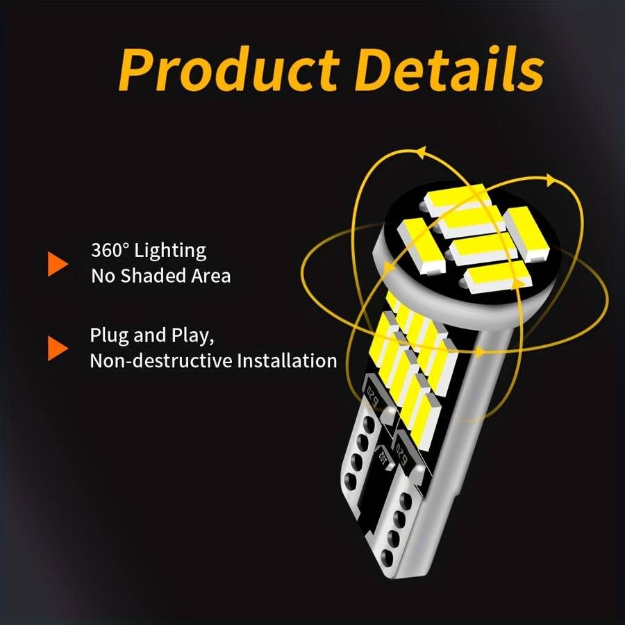 2pcs Red LED Car Signal Light Bulbs T10 W5W with High Brightness 4014 Lamp Beads 26p