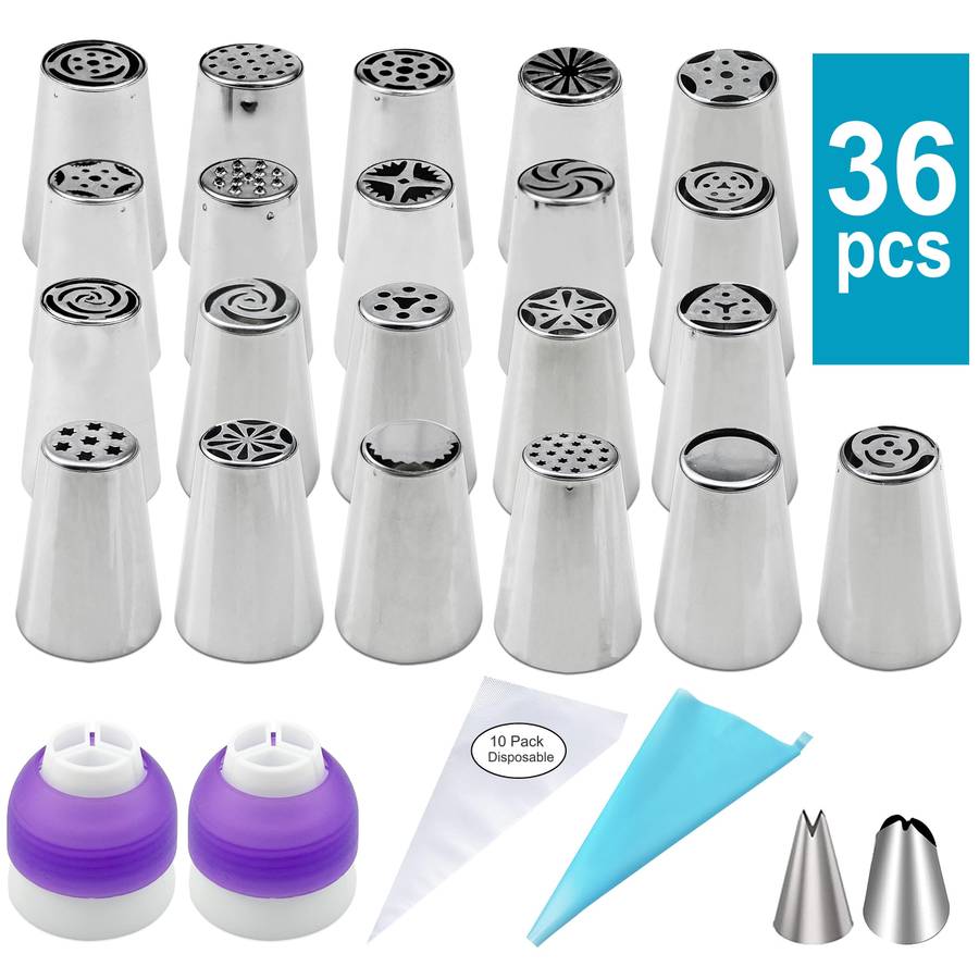 Professional Cake Decorating Head Style 36 Piece Russian Decorating Nozzle Set