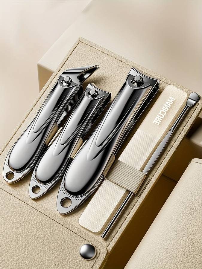 5pcs set Stainless Steel Nail Clipper Set with Nanoscale Glass Nail File Suitable for Thick Nai