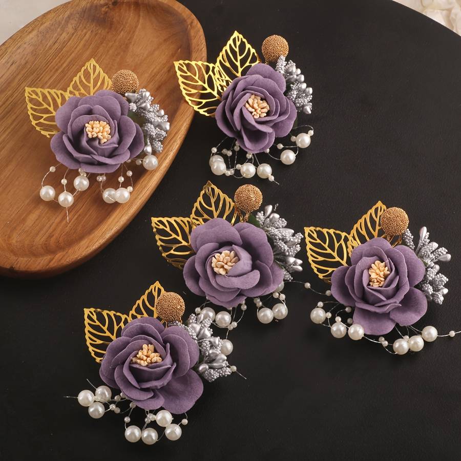 Wedding Supplies Color 5Pcs Medium Purple Breast Flowers