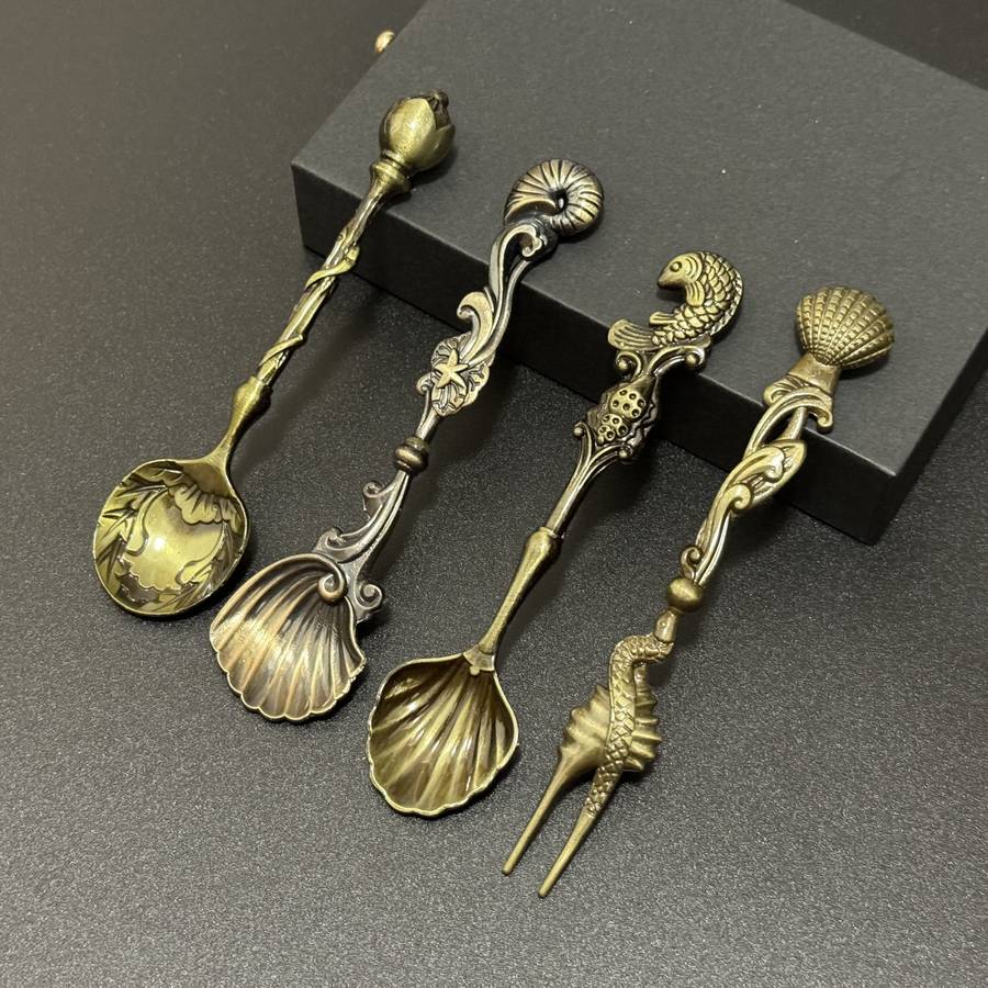 4pc Gorgeous Vintage Style Cake Ice Cream Coffee Spoon Fork Set Perfect For Outdoor Dessert T