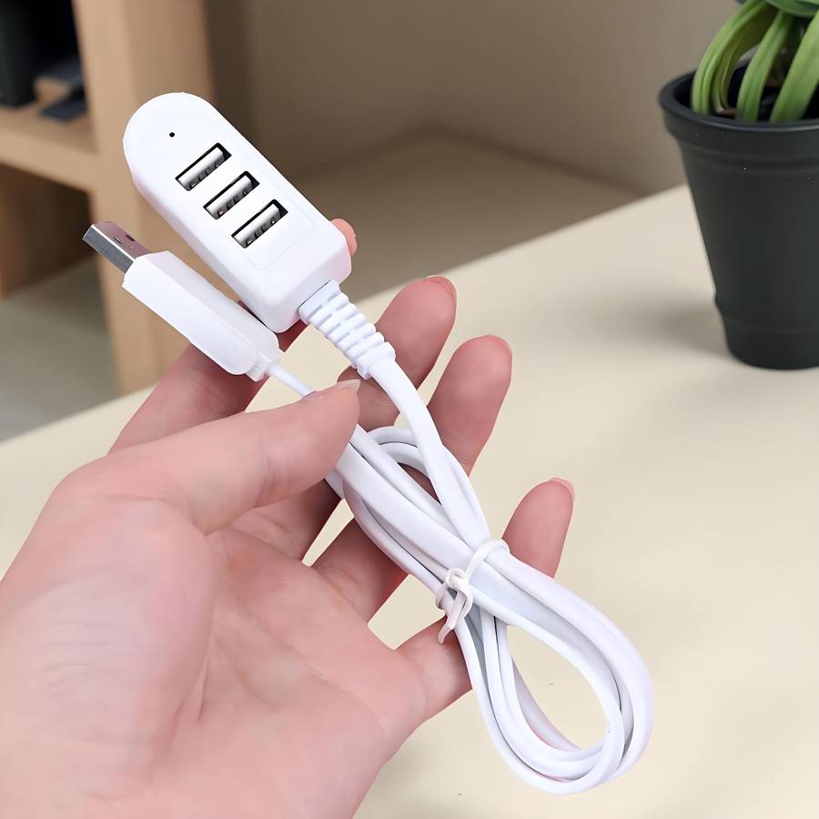 1pc 30cm 3in1 USB Multi-Port Adapter Cable 3 USB Charging with Data Transfer Night Light Car