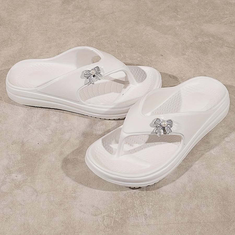 Ladies Summer Flip Flops Silvery White Uk 4.5-5