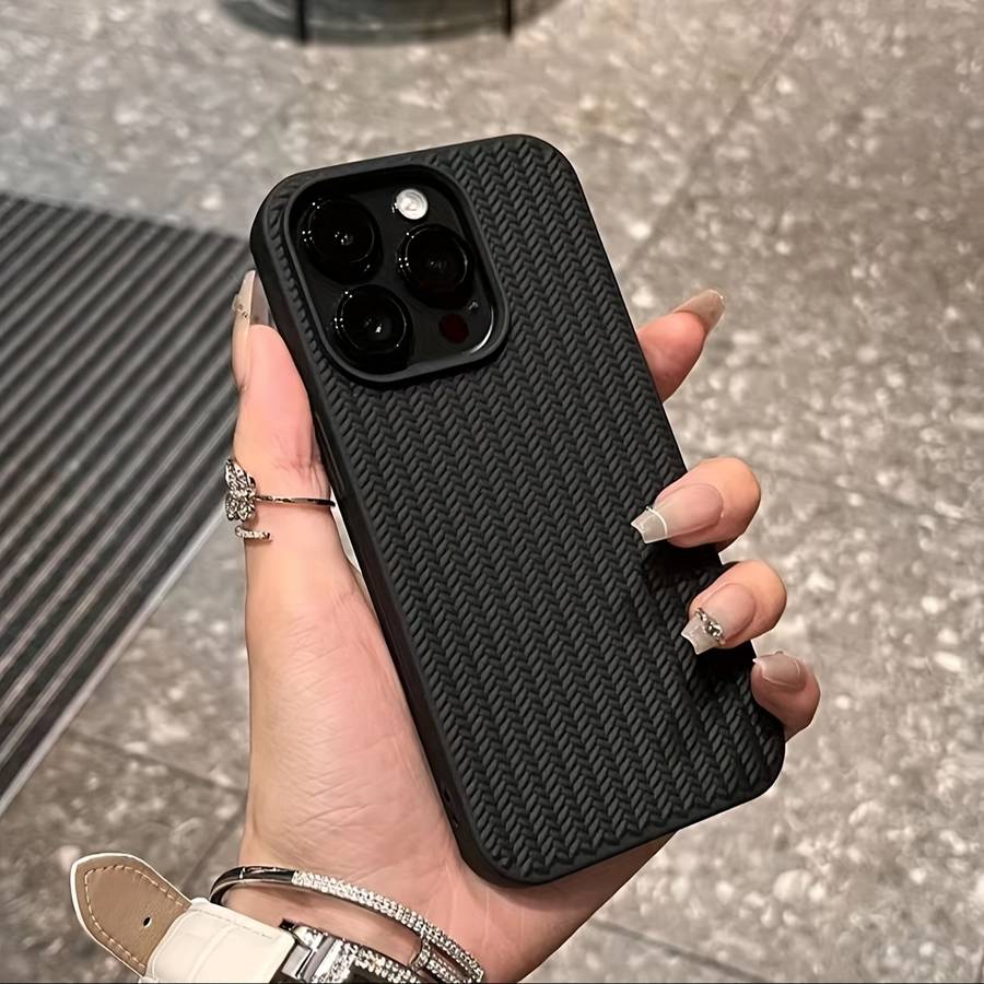 1pc Black For iPhone 14 Knitted Style Textured Phone Case