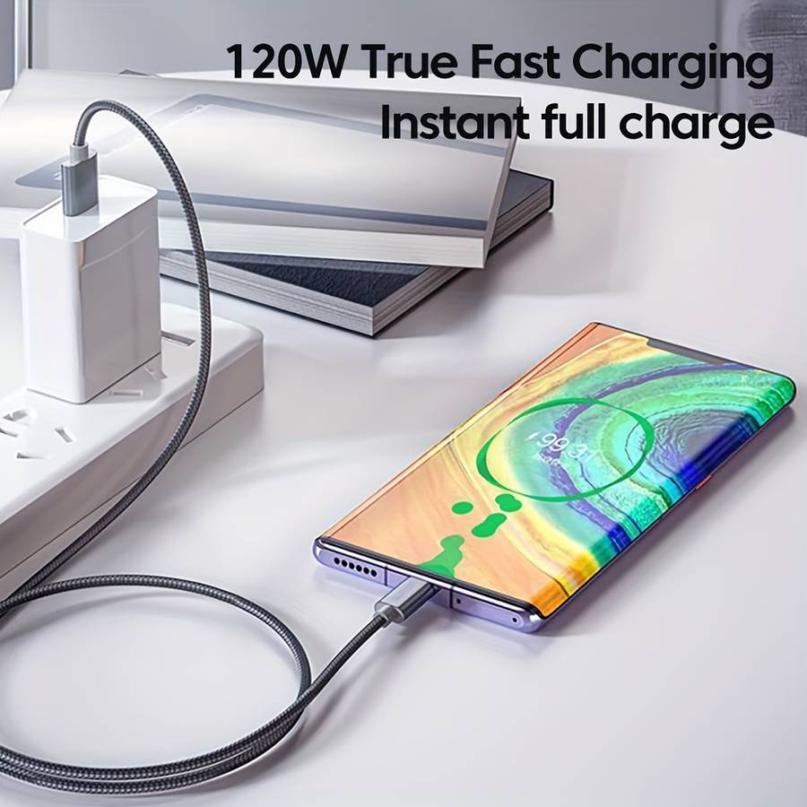 1pc 120W 6A Fast Charging USB Type C Cable 100cm 36V Max Voltage Round Plastic Matte Finish