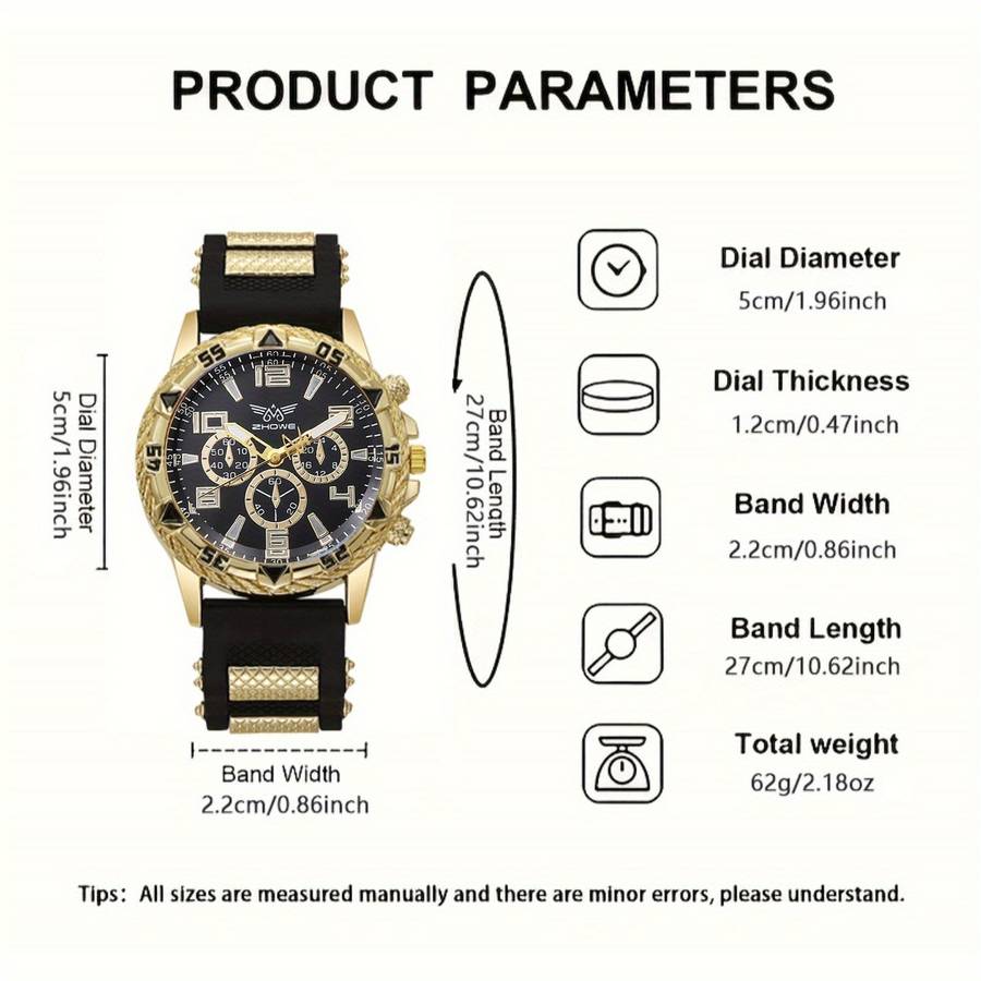 6Pcs Men Fashionable Quartz Watch Set With Wallet Glasses Pen Ambient