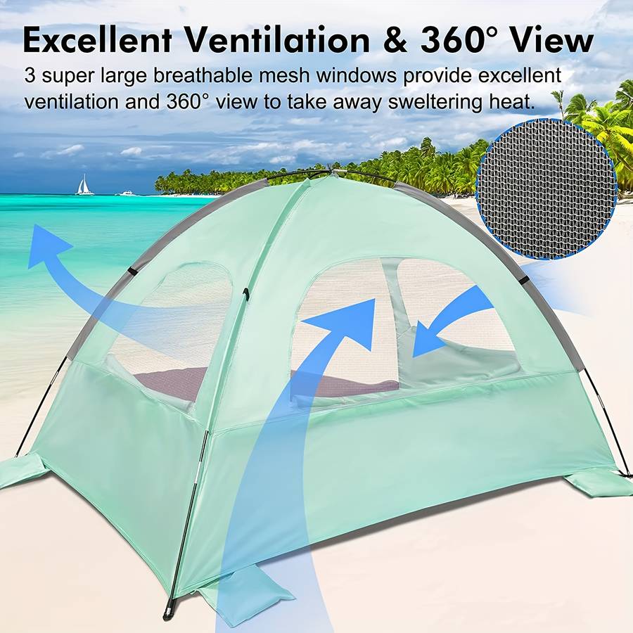 Camping Canopy 3 Beach Tent Sun Shelter Upf 50 Uv Protection Portable Beach