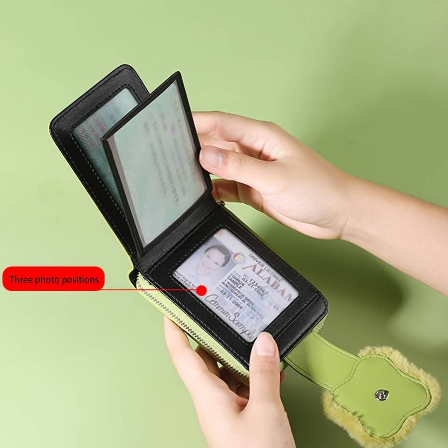 Plush Women'S Credit Card Wallet With Id Window Multi-Card Box Wallet Casual Multi-Compartment