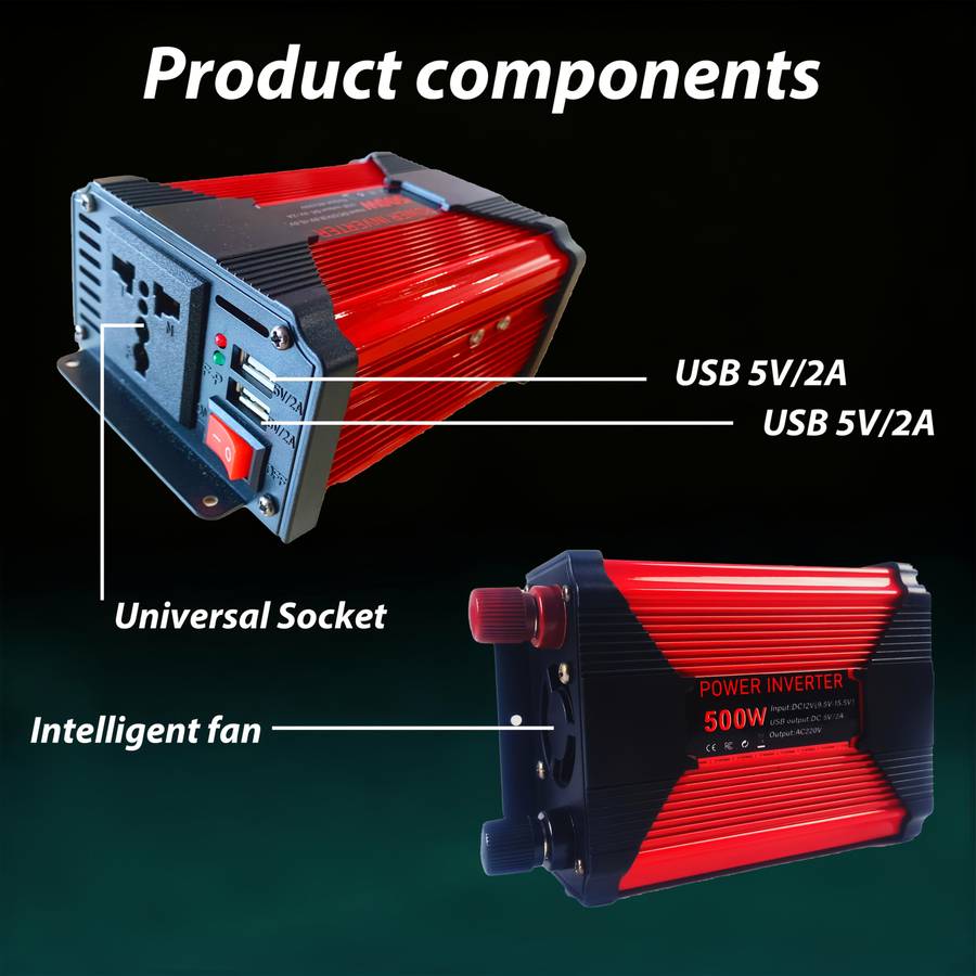 Premium Portable Car Inverter With 2000W1000W500W Peak Power Dc12V For