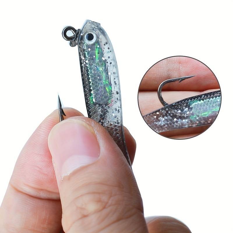 5pcs Realistic PU Small Gray Fish 3D Eyes Bait Hooks for Sea River FishingWith Hook