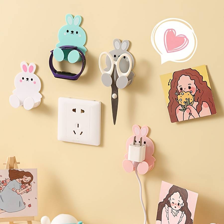 5 Pack Cute Bunny Hooks Multi Purpose Storage Hooks For color 5 Random Colors Quantity Bunny