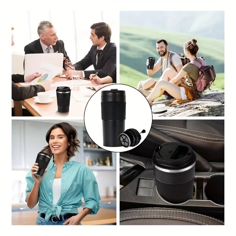 Portable French Press Coffee Maker Double Wall Insulated Travel Mug With 450Ml