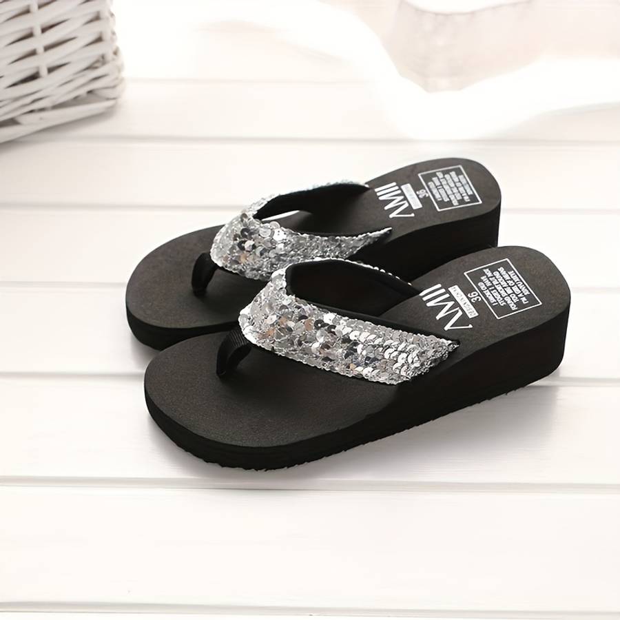 Ladies Summer Flip Flops Silvery Grey Uk 6