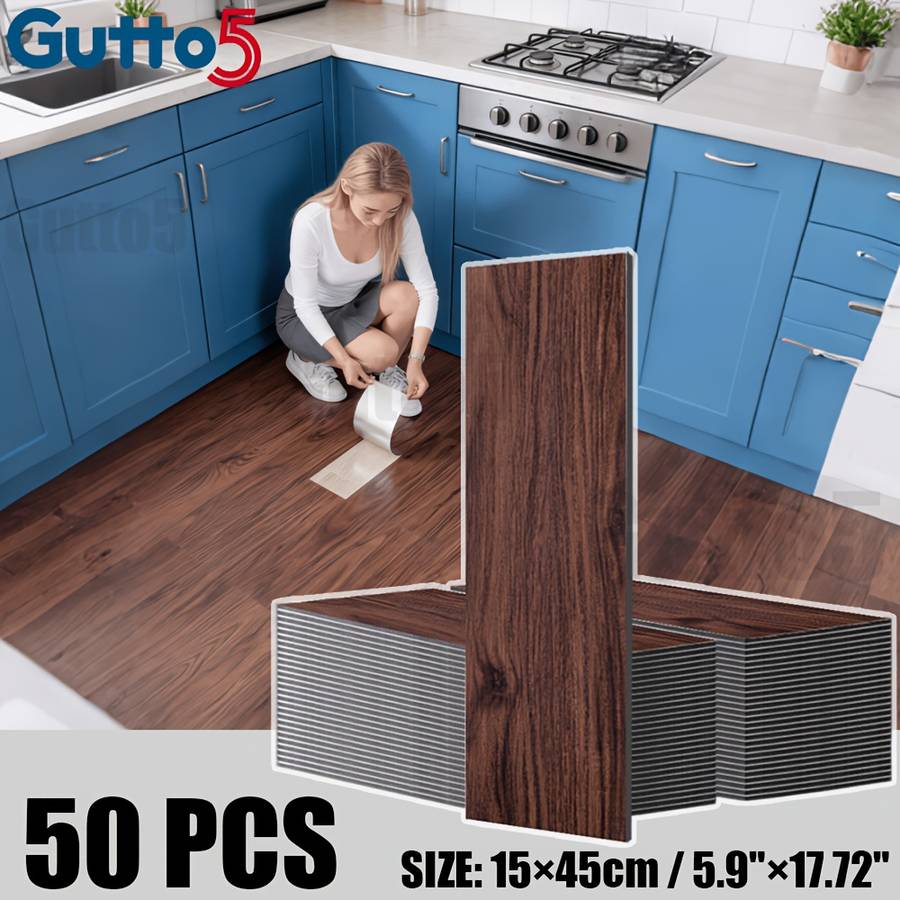 Self Adhesive Floor Stickers Mahogany 50 Pcs Covers 3.38O