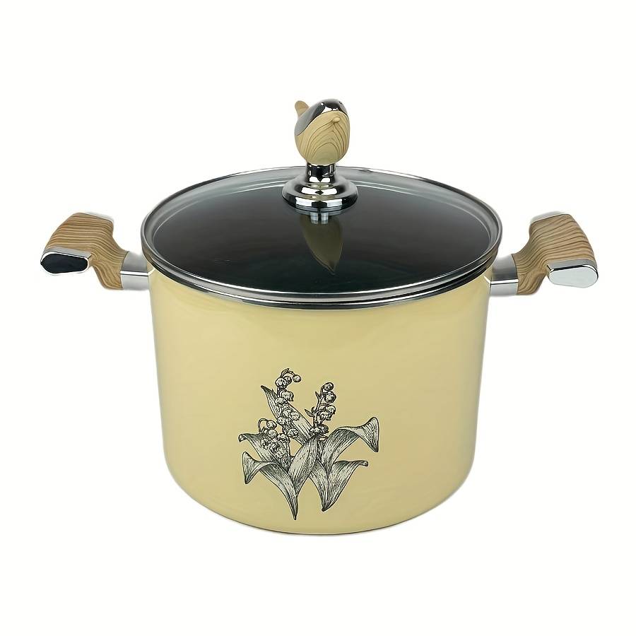 7L Lily of the Valley Enameled Soup Pot with Bird Handle