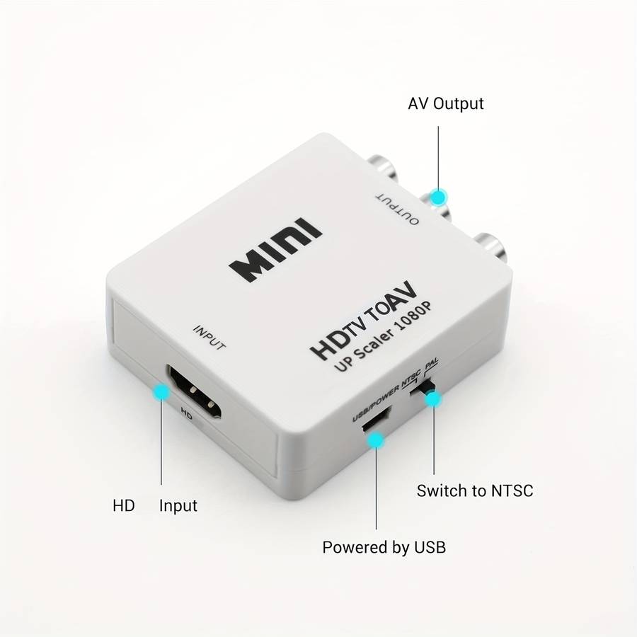 1-Pack 1080P Hdtv To Rca Adapter Plug And Play Av Converter With Usb Charging