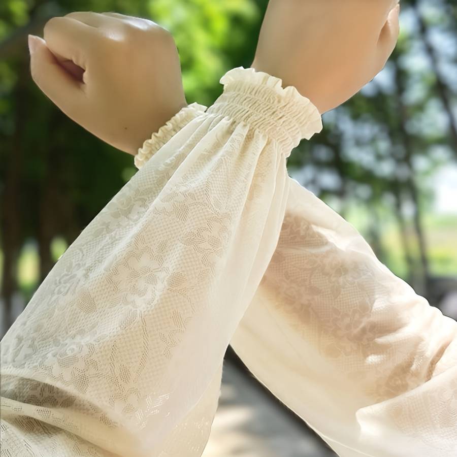 Sunscreen Sleeves Color Lace Cuff Cooling Ice Sleeves Pink