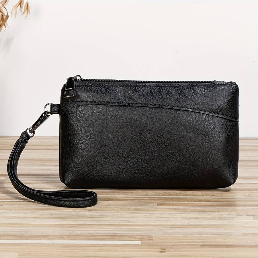 1pc Man'S Retro Style Clutch Bag With Zipper Wristlet Clutch Purse Cell Phone Wallet Handbag W