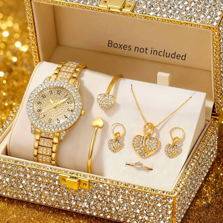Classic Women Quartz Watch Rhinestone Heart Jewelry Alloy Dial 3