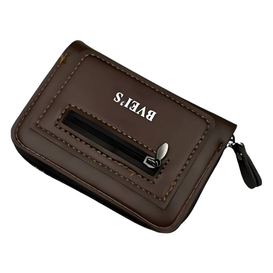 1pc Slim Faux Leather Credit Card Holder Wallet with Zipper Closure Anti-Theft RFID Blocking