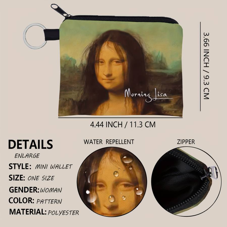 Sweet Unicorn Mona Lisa Printed Zipper Walletcompact Lightweight Change Purse With Poly
