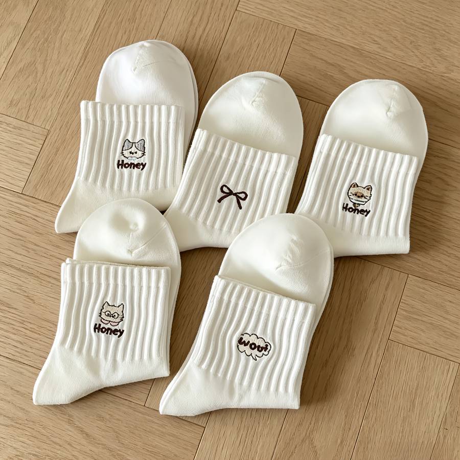 Women S Socks Color White Cartoon 5 Pairs